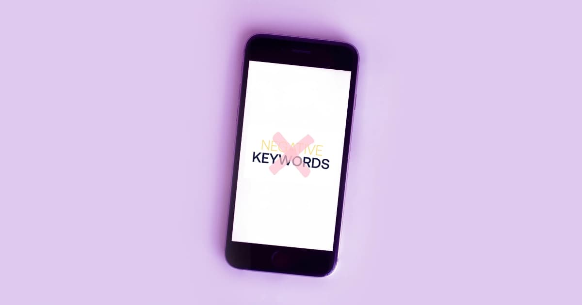 The words negative keywords on a mobile phone screen
