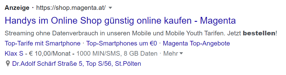 Sample ad including a CTA from Magenta