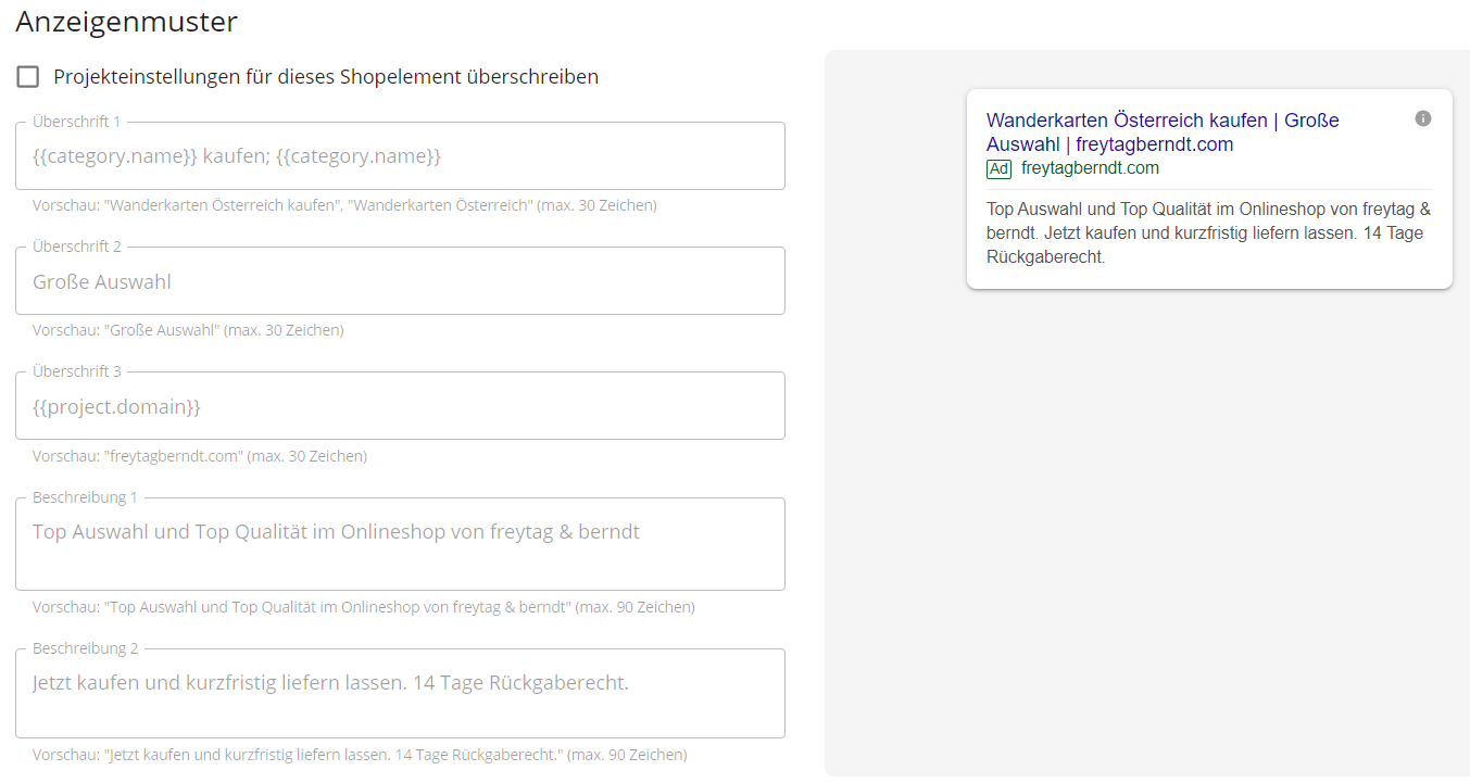 An individual ad template for Freytag & Berndt