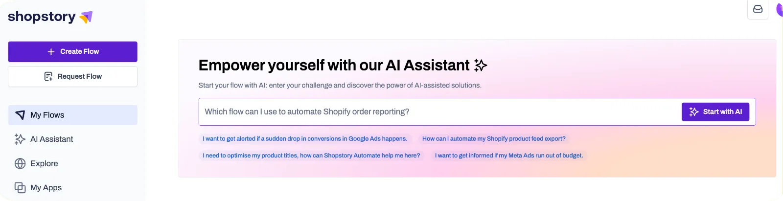 The AI assistant in Shopstory software