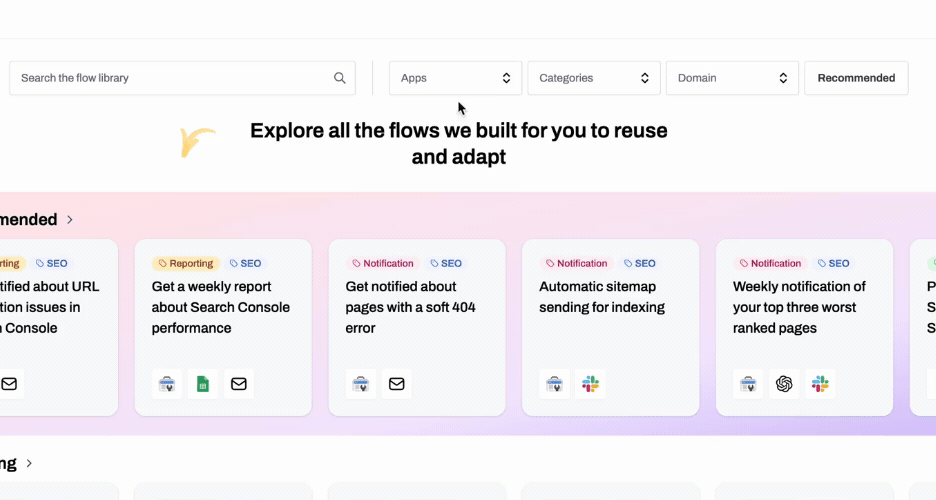 Filter flows by apps, categories & domains