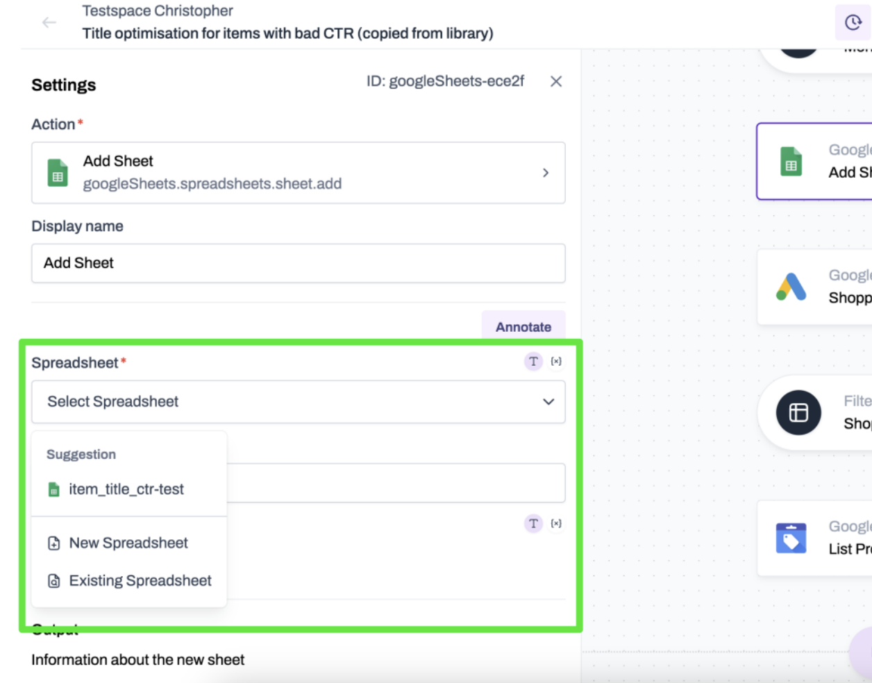 Google Sheets can now be created and picked directly in the Flow Builder